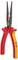 A red and yellow pair of pliers with insulated handles and a long, narrow tip, suitable for electrical work.