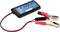 Small battery charger with two clamps, one red and one black, for charging vehicle batteries.