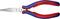 Needle-nose pliers with blue and red rubber grip, suitable for precise work and hard-to-reach areas.
