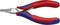 Red and blue Knipex pliers with a curved handle and pointed jaws, suitable for gripping and bending wires or small objects.