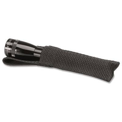 'Black torch in a rough, black fabric case.'
