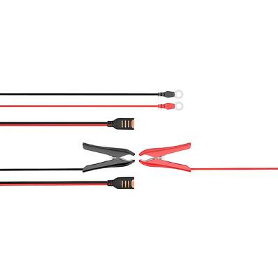 Red and black cables with clips, suitable for connecting batteries or other electrical devices.