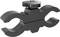 Black clamp clip with two semi-circular arms and a central screw fastening, typical accessory for mounting or fixing.