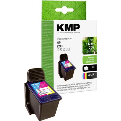 'Colour cartridge by KMP, replaces HP 22XL (C9352CE). Compatible with various DeskJet models. Saves 113g CO2.'