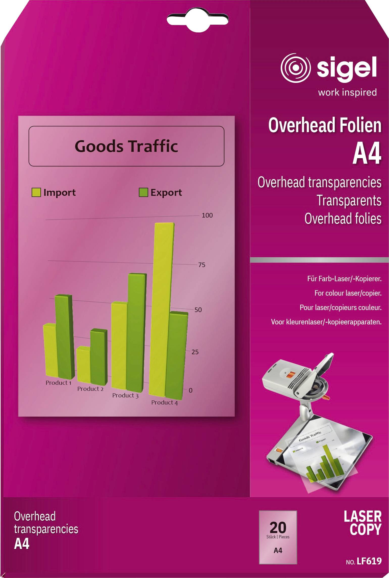 Sigel colour laser printer/copier film, transparent, clear, LF619, N/A, 20 pc(s)