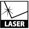 Symbol for Laser Radiation: black frame with stylised laser beam and the word 'LASER' underneath. Warning about laser beams.