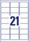 '21' large in blue on a white background, surrounded by rectangular frames forming small boxes.