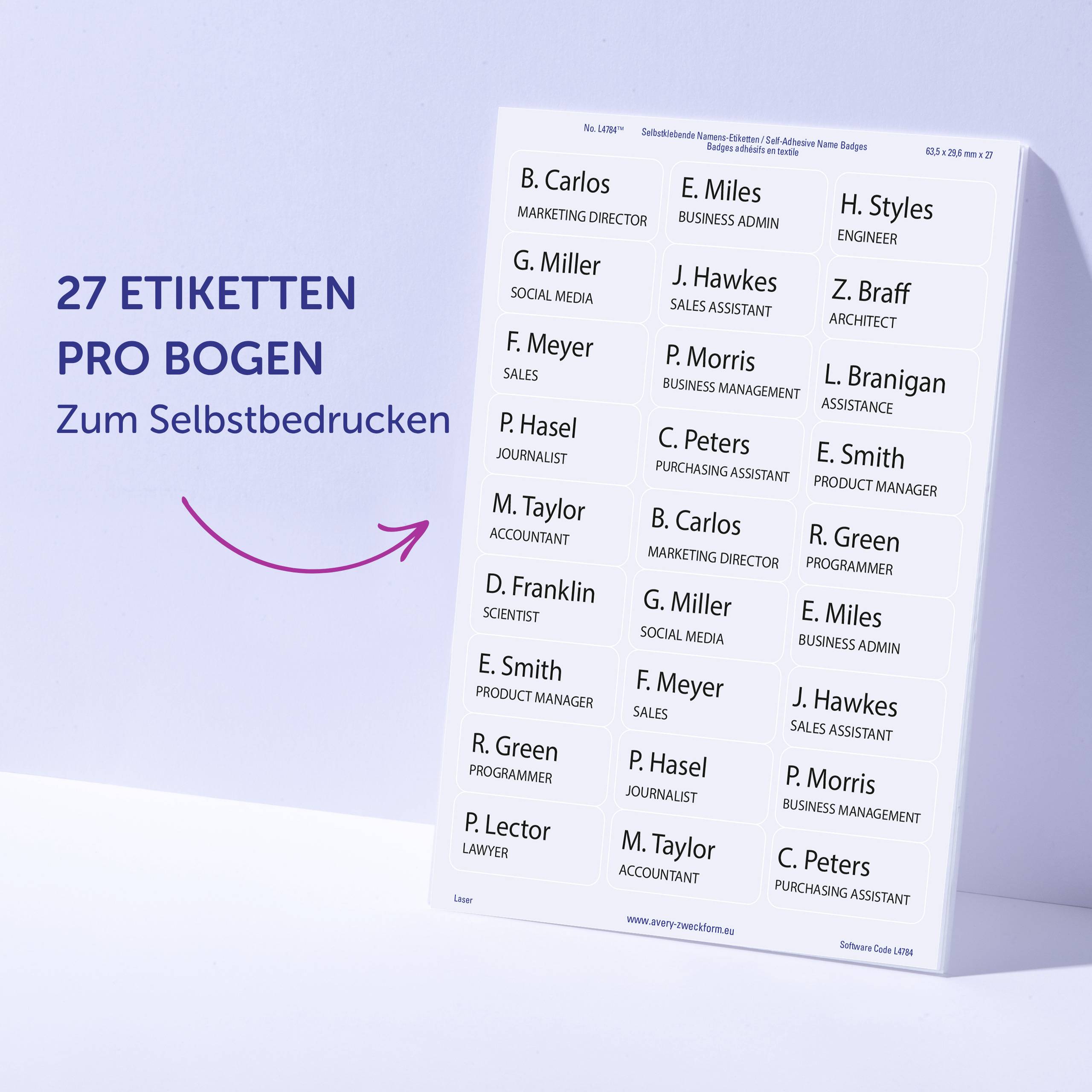 Avery-Zweckform L4784-20 Name stickers 63.5 x 29.6 mm Acetate silk White 540 pc(s) Removable Laser, colour, Laser printe-9