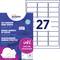 'Pack of self-adhesive name labels, 27 labels per sheet, suitable for laser printers.'