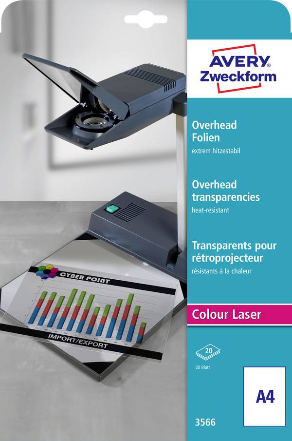 Avery-Zweckform Overhead 3566 OHP film A4 Laser printer, Laser, colour, Copier, Colour copier Transparent 20 pc(s)