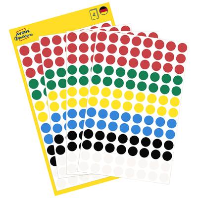 Avery-Zweckform 3090 Labels Ø 8 mm Paper Red, Green, Yellow, Blue, Black, White 416 pc(s) Permanent adhesive Sticky dots