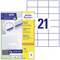 'Pack of Avery Zweckform Universal Labels 3652 with 21 labels per sheet, suitable for all printers, size 70 x 42.3 mm.'