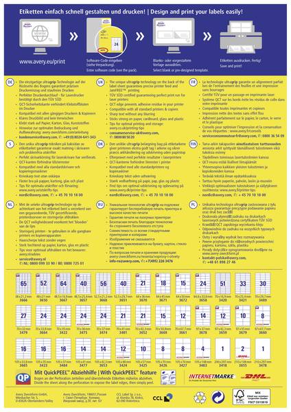 Avery-Zweckform 3669 Labels 70 x 50.8 mm Paper White 1500 pc(s) Permanent All-purpose labels ...