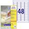 'Removable Universal Labels' by Avery Zweckform, ideal for temporary labelling, 48 labels per sheet, compatible with all printers.