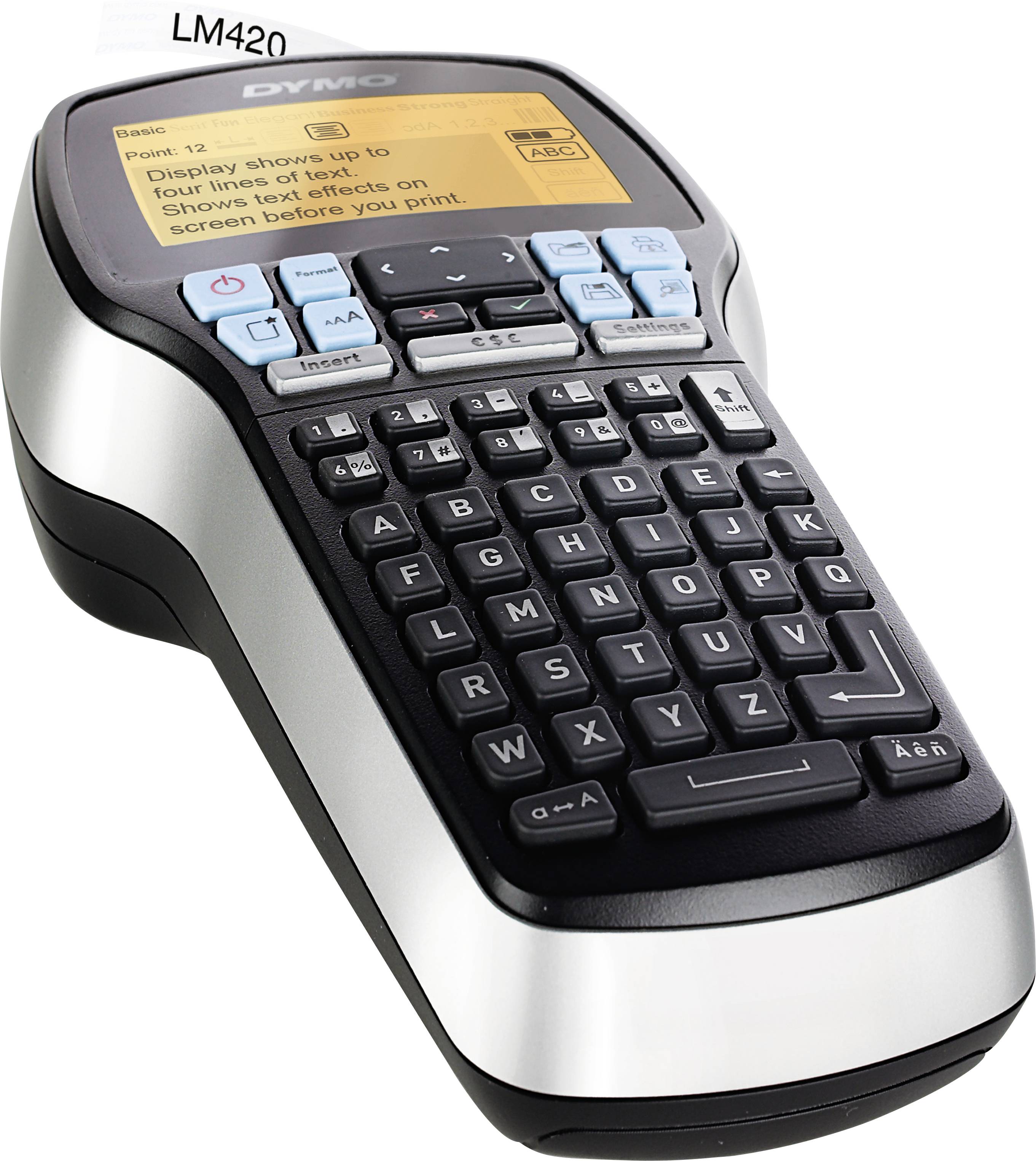 ABC-Tastatur Bandsystem, D1-Bänder: 6, 9, 12, 19 mm Selbstklebend, für den Drucker LabelManager, 12 mm x 7 m Rolle + D1-Etiketten schwarz auf weiß Dymo LabelManager 420P Etikettiergerät