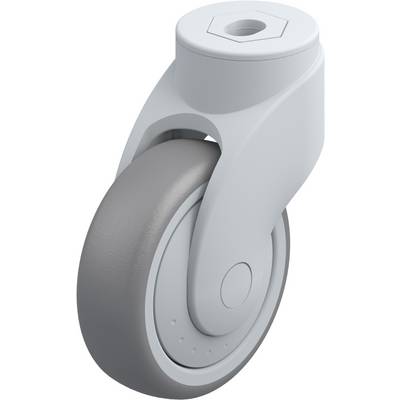 Grey wheel with mounting bracket and screw hole, suitable for furniture or equipment. Robust construction, modern design.
