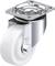 Swivel castor with white wheel and metal housing, suitable for furniture or transport equipment. Marking: 'Blickle made in Germany'.