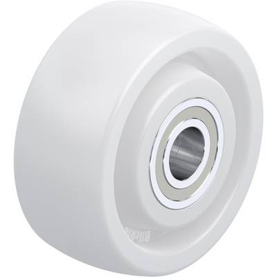 White plastic roller with integrated metal ball bearing, suitable for light industrial applications.