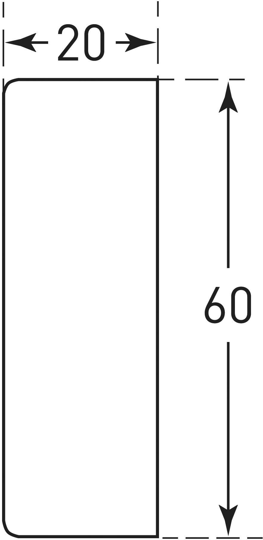 Rectangular shape: Width 20 mm, Height 60 mm.
