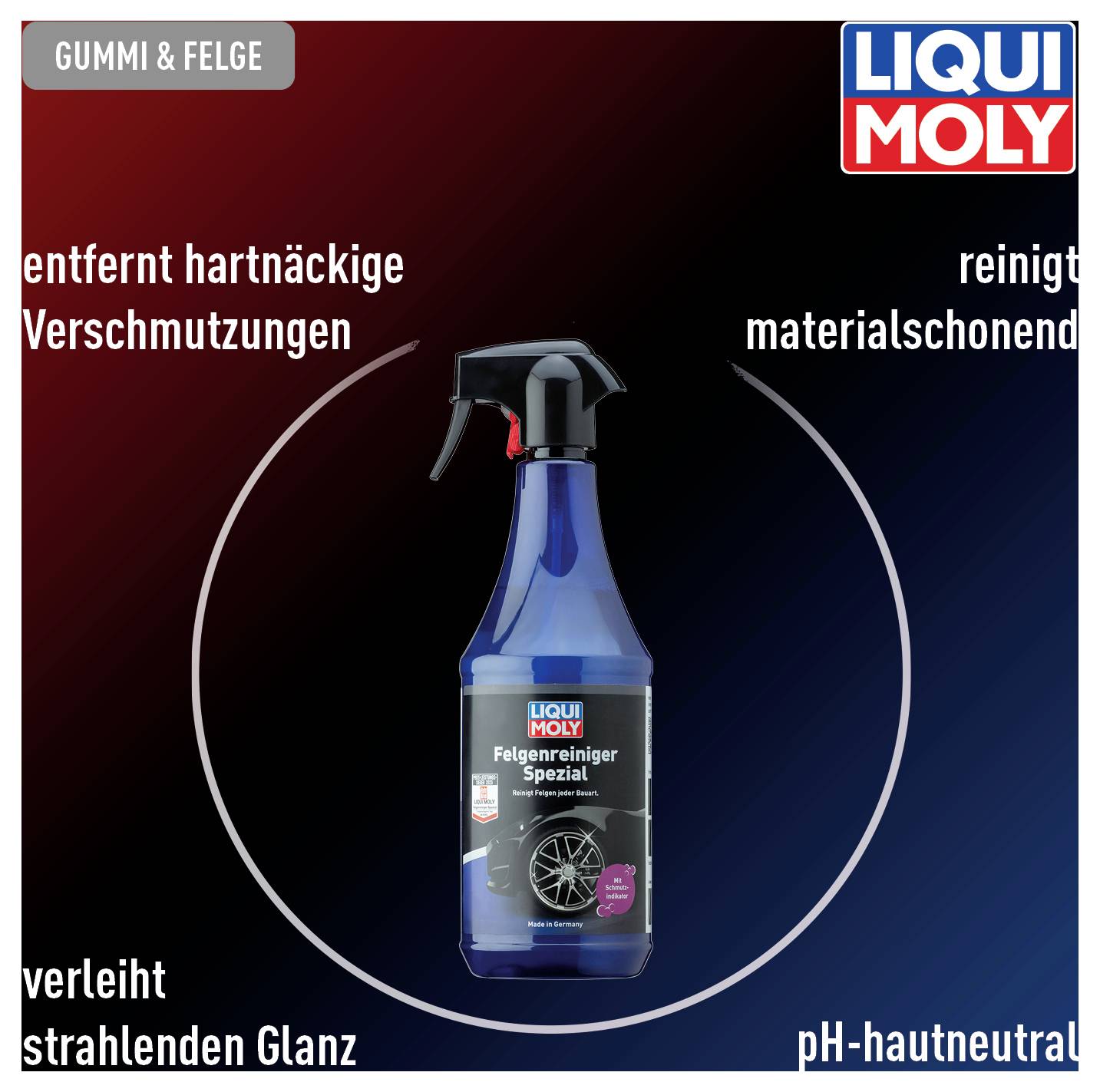 'LIQUI MOLY Wheel Cleaner Special' spray bottle, promises to remove stubborn dirt, provide a brilliant shine, and clean carefully whilst being pH-skin neutral.