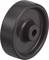 Black, round wheel with a central hole, suitable for machinery or furniture, on a white background.