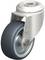 Grey, rotatable industrial castor wheel made of metal and plastic with mounting bracket, suitable for heavy-duty applications.