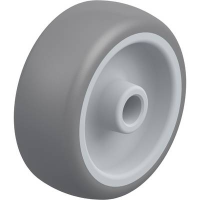 A grey wheel with a smooth surface and a central white hub hole.