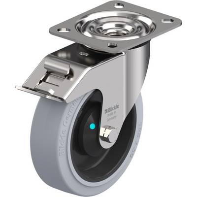 Industrial metal steering castor with grey rubber tyre, manufactured in Germany.