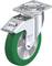 Swivel castor with green rubber tyring and metal plate, manufactured in Germany, suitable for use in industry and furniture manufacturing.