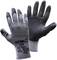 Black work gloves with grey cuffs. Suitable for construction work or manual tasks, providing protection and grip.