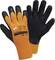 Two orange gloves with black coating on the fingers and palms, suitable for non-slip work.