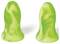 Two bright green foam earplugs with a marbled pattern are shown. They are designed to reduce noise and fit comfortably in the ear.