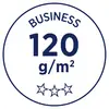 Round sticker with the text 'Business' at the top, '120 g/m²' in the middle, and three stars at the bottom.