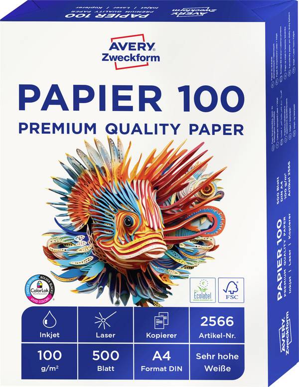 Avery-Zweckform PAPIER 100 Premium Quality Paper 2566 Universal printer/copier paper A4 100 g/m² 500 sheet Bright white