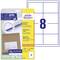 'Avery Zweckform label pack, 8 labels per sheet, size 97 x 67.7 mm, universal labels suitable for all printers.'