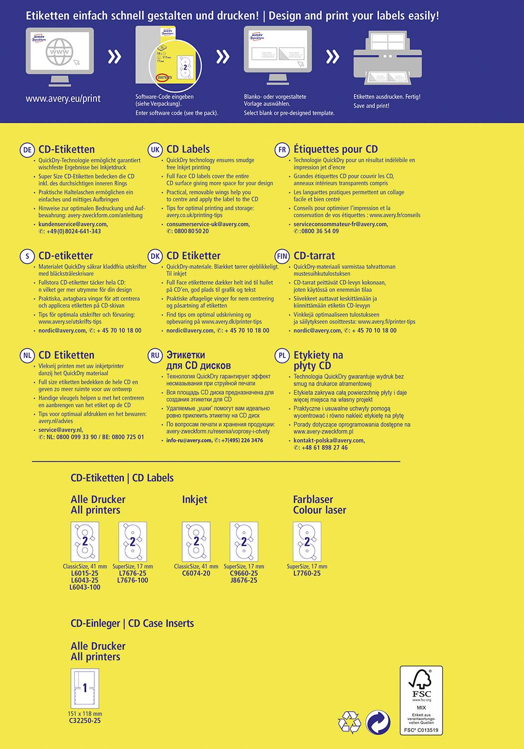 Avery-Zweckform J8676-25 CD labels Ø 117 mm Paper White 50 pc(s) Permanent adhesive Inkjet printer-1