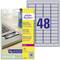 'Avery Zweckform Label Set with 48 silver, durable labels per sheet, suitable for indoor and outdoor use.'