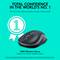 Black wireless mouse with Logitech logo; Dimensions: Height 99 mm, Width 60 mm, Depth 39 mm; Weight: 50 g; Top and side view illustrations.