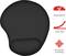 Black, ergonomic mouse mat with wrist rest. Features: non-slip, precise tracking, ideal for comfortable working.