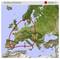 Map of Europe with a red marking indicating the reception area of the Astra 1 satellite.