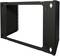 Black, rectangular metal frame for wall-mounting IT or network equipment, with openings for cable management.