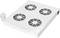 'White metal panel with four circular vents and a small electrical component attached on the side, used for ventilation or cooling systems.'