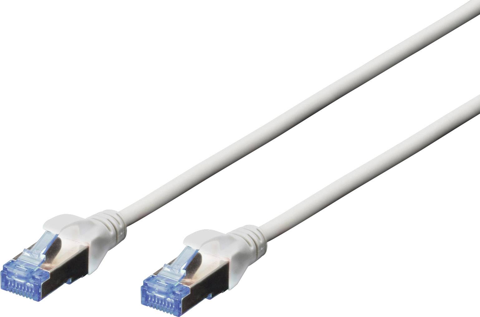 A white Ethernet cable with two RJ45 connectors at the ends, used for connecting network devices for data transmission.