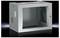 Grey, empty metal wall-mounted enclosure with side ventilation slots and front door, suitable for storing network equipment.