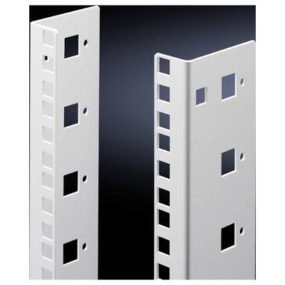 Two white metal constructions with square and rectangular openings, standing against a dark background.