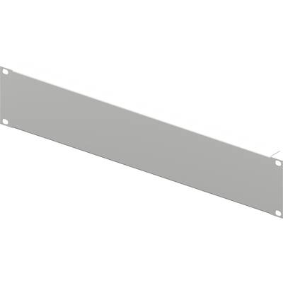 A grey 19-inch rack blanking panel with four mounting holes at each corner for covering unused rack spaces.