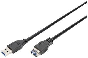 Digitus USB cable USB 3.2 1st Gen (USB 3.0 / USB 3.1 1st Gen) USB-A plug, USB-A socket 3.00 m Black  AK-300203-030-S