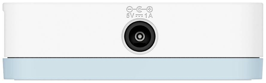Rear view of a white electrical small appliance base with a blue border, showing a central power socket with 5V-1A specification.