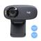 Webcam with built-in microphone and clip for mounting. Compatible with Windows 7, 8, 10 and Mac OS X 10.6+.