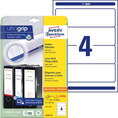Avery-Zweckform Lever arch file labels L4761-25 61 x 192 mm Paper White Permanent adhesive 120 pc(s)